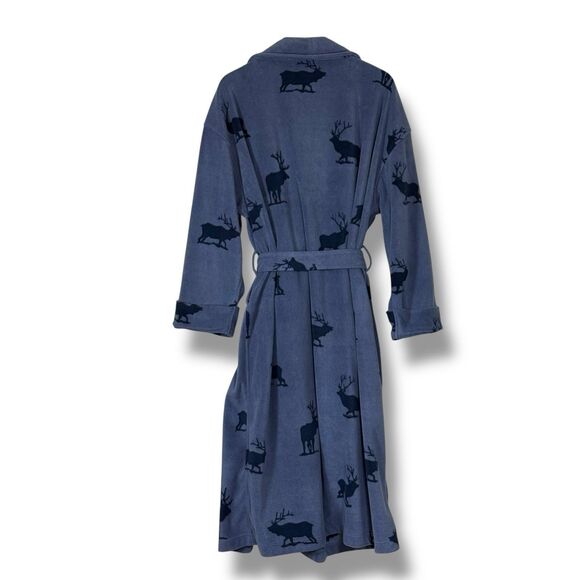Croft & Barrow Mens Fleece Robe One Size Blue Moose Print Tie Belt Pockets Cozy - Picture 2 of 8